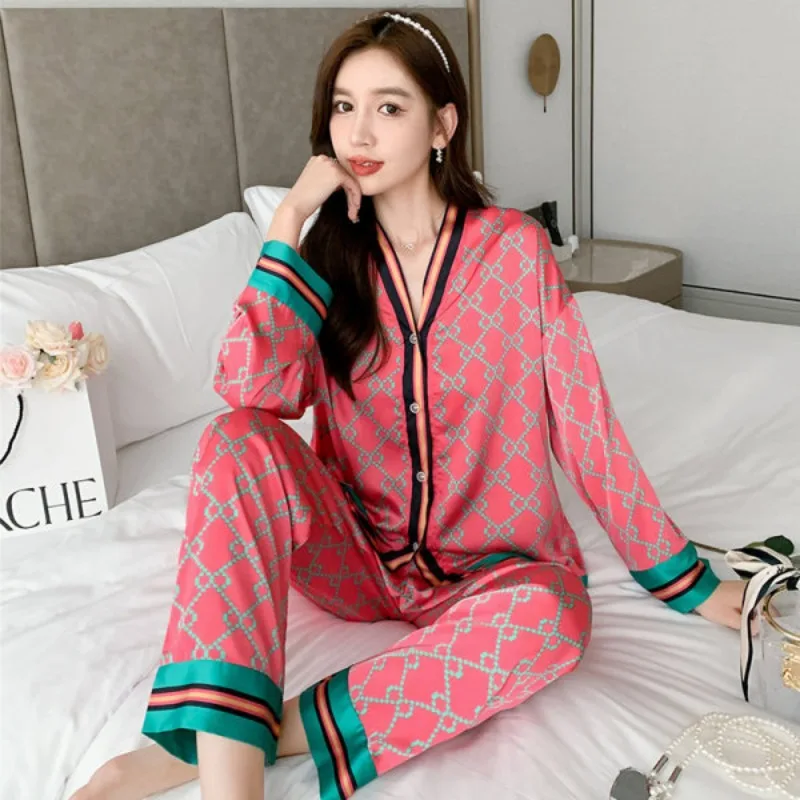 Pajamas Summer Spring Satin Silk V Neck Long Sleeves Long Shorts Cardigan Sets Sleepwear Women Sexy Luxury Pijamas Ladies Thin