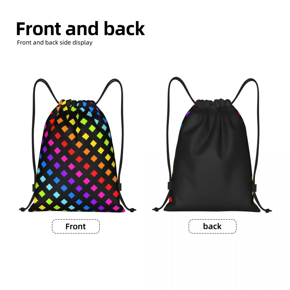 Rainbow Checkers Checkered Drawstring Backpack Sports Gym Bag for Women Men Training Sackpack