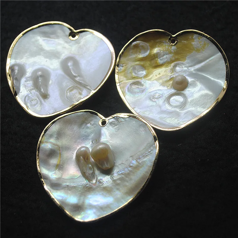 3PCS Women Pendants Natural Oyster Shell Material Seawater Heart Shape 55MM DIY Jewelry Accessories For Fashoin Necklace Makings