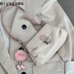 Miyagawa 2023 nowe koreańskie torby damskie pod pachami paski na ramionach zamek Retro klamra miękka skórzana torba Crossbody na jedno ramię