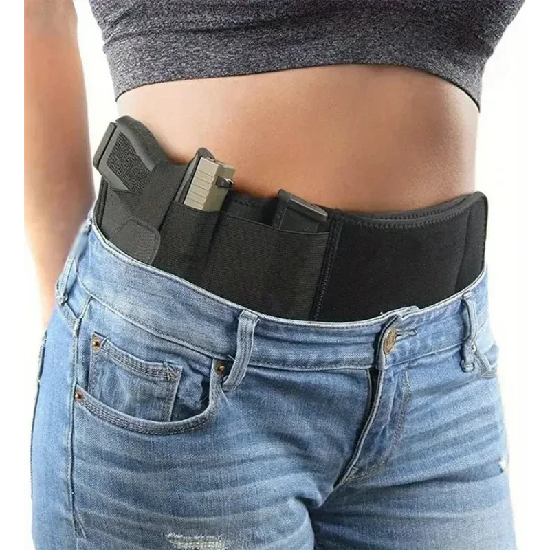 Tactical Hidden Holster Portable Concealed Carry Belly Gun Holster with Waist Band Belt for Outdoor Shooting Hunting Defense