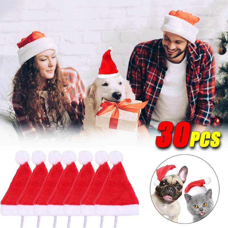 30PCS Christmas Pet Hat Dog Christmas Small Hat Cosplay Props Hat Small Dog Pet Costume New Year Party Supplies Pet Supplies