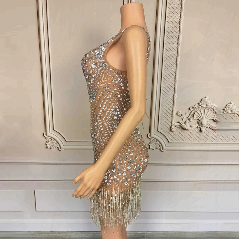 라인스톤 프린지 드레스 여성 가수 축제 의상 나이트클럽 바 DJ DS 재즈 코스튬 무대 공연 의상