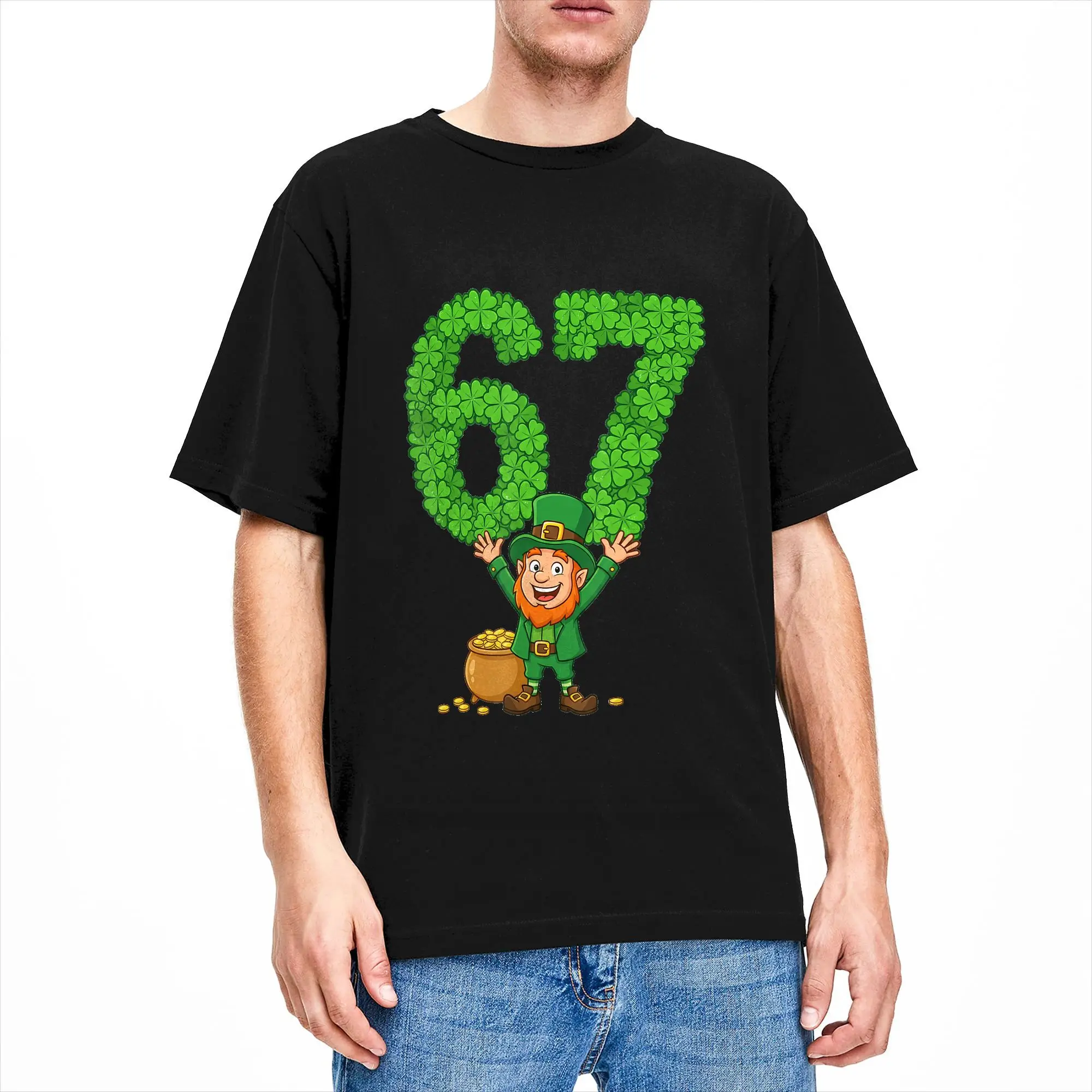 Men's T-Shirt 67 Bruh Shamrock Leprechaun Funny Six Seven St Patrick's Day Funny Cotton Tee Shirt Short Sleeve T Shirt Gift Idea