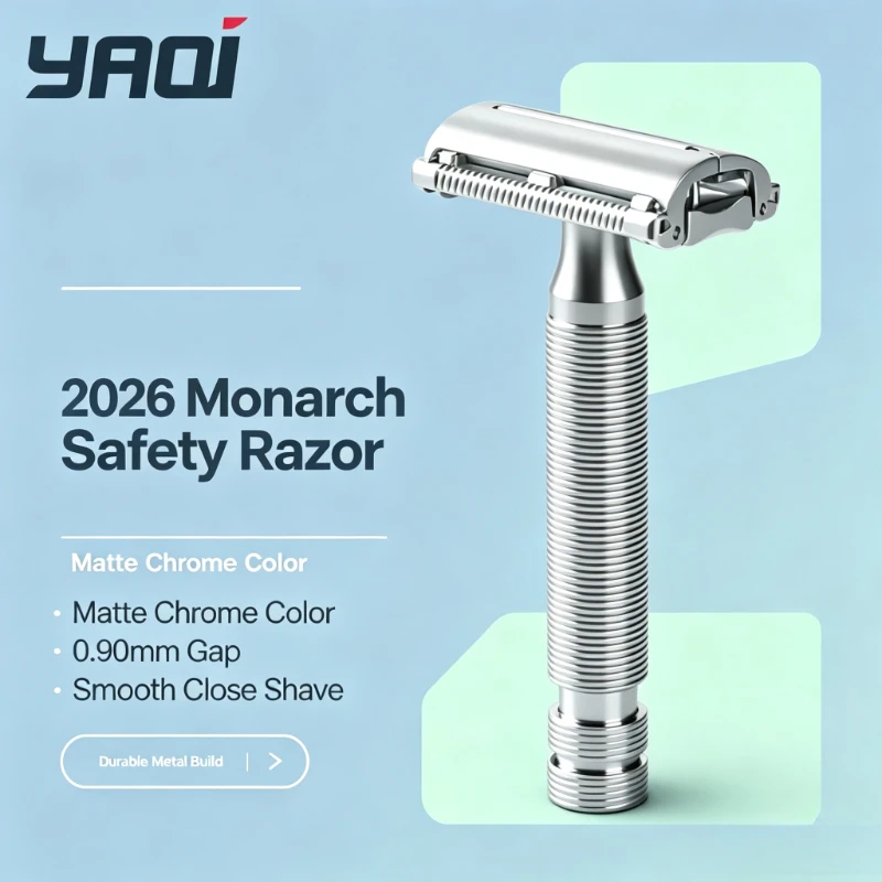 2026 YAQI Monarch Safety Razor Matte Chrome 0.90mm Gap Smooth Close Shave Tool