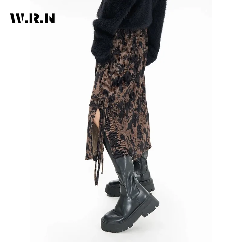 2023 Goth Vintage Chic Lace Up Hollow Out-design Printed Skirt Women Fashion All-match A-line Skirt Y2k Harajuku Design Skirt