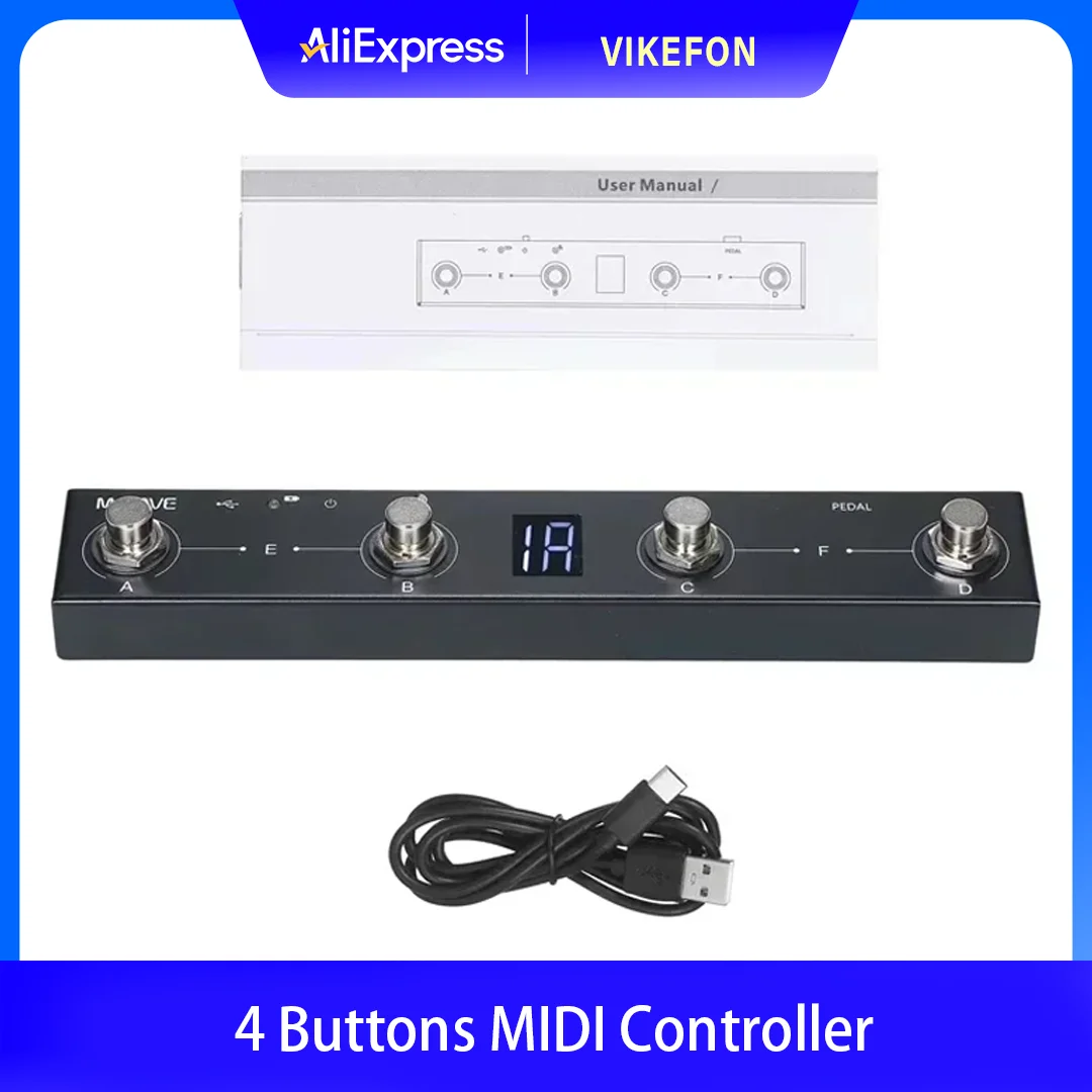 

M-VAVE Chocolate MIDI Controller BT Rechargeable 4 Buttons MIDI Controller Pedal APP Control with Wireless Transmission System