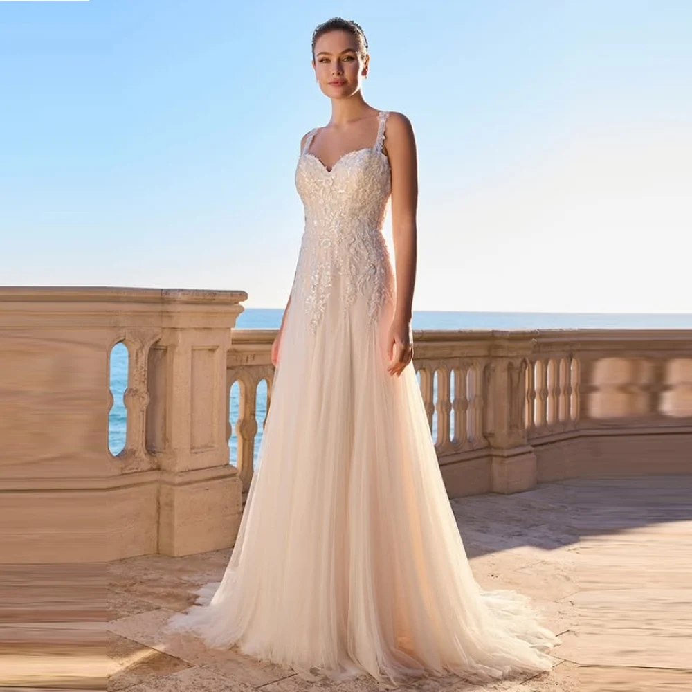 

Sweetheart Collar Women Wedding Dresses Elegant Lace Printing A-Line Bridal Gowns Engagement Banquet Vestido De Novia Customized