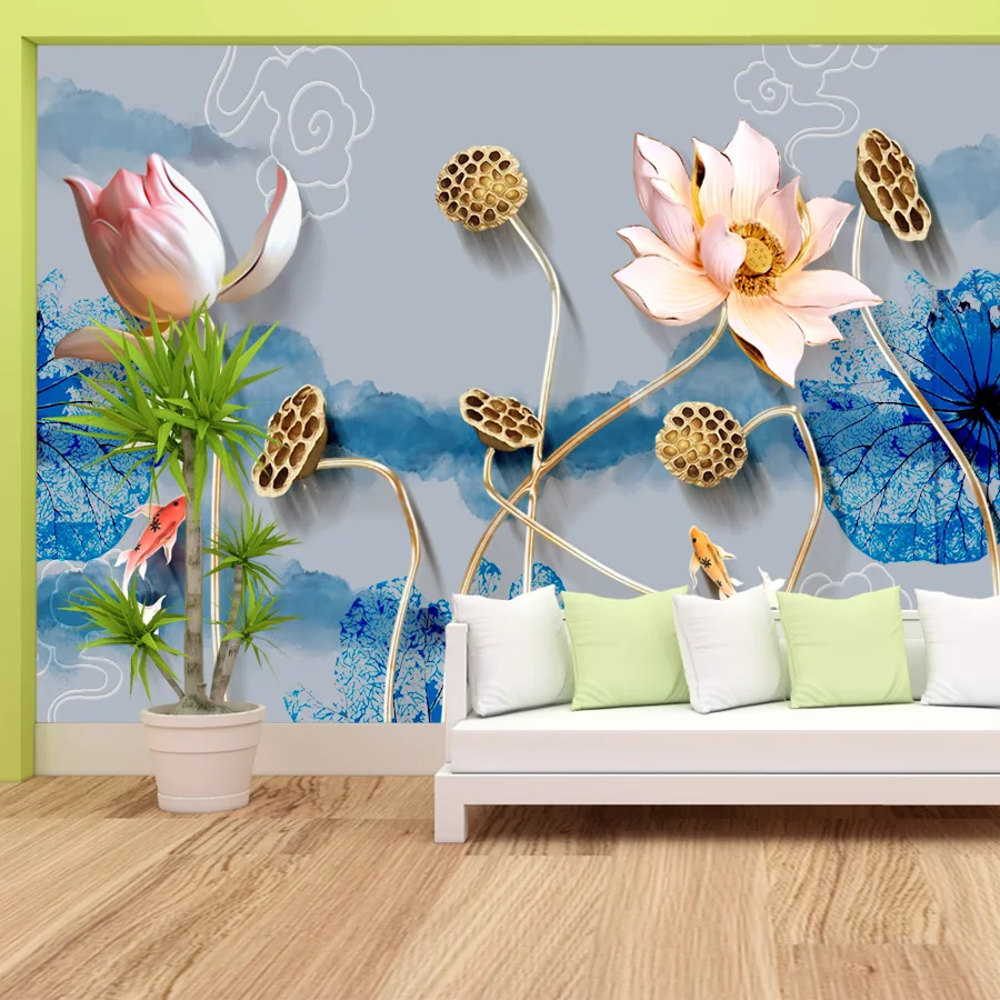 Modern Self Adhesive Wallpaper Wall Papers Home Decor for Living Room Decoration Lotus Water Lily Furniture Renovation TV Mural