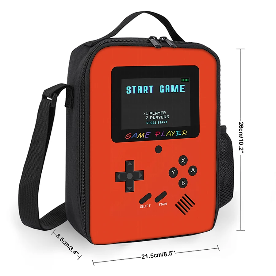 Games Console Large Capacity Shoulder Strap Insulated Lunch Bag For Boys/Girls Children Best Gifts 2D Flat Cartoon Lunch Box Bag