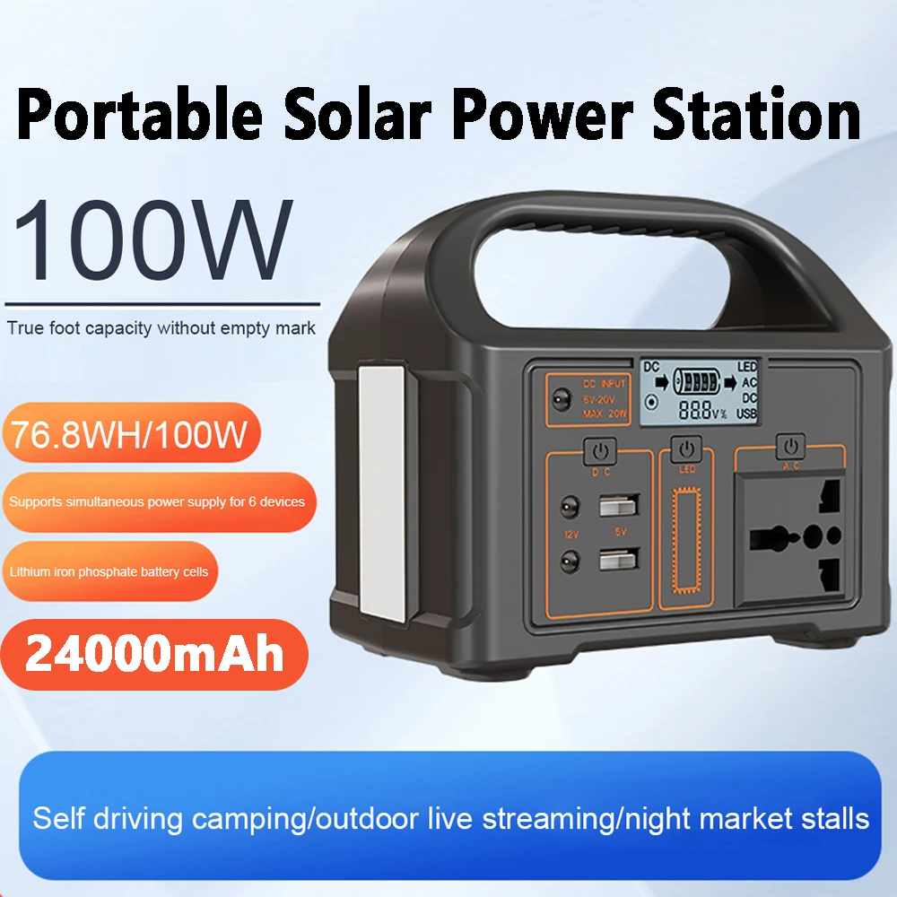 100W Portable Solar Power Station 110V/220V Power Generator Battery Fast Charge 24000mAh LED Display Outdoor Camping Power Bank