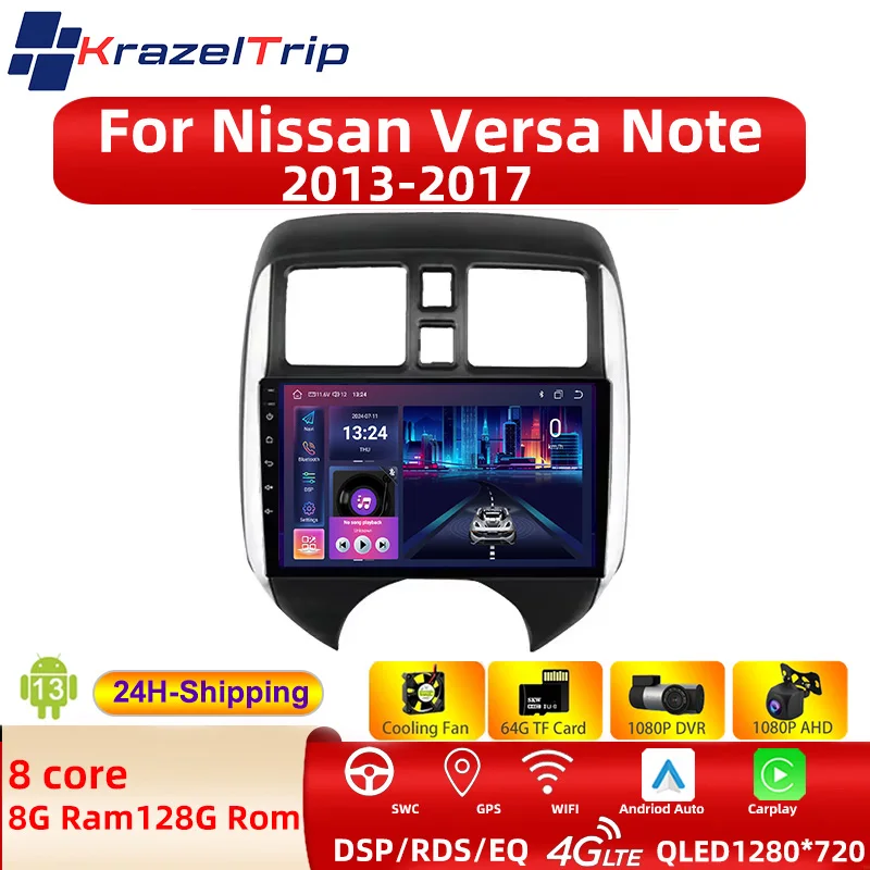 9inch Car Radio Carplay Stereo for Nissan Versa Note 2013 2014 2015 2016 2017 Andriod Auto GPS Autoradio DSP RDS GPS WIFI Fan