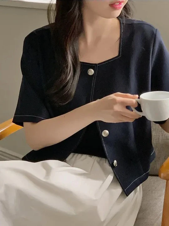 

Ele ort Sve Женская куртка с квадратным воротником, модная, лето 2022, свободный крой, обычный, тонкий