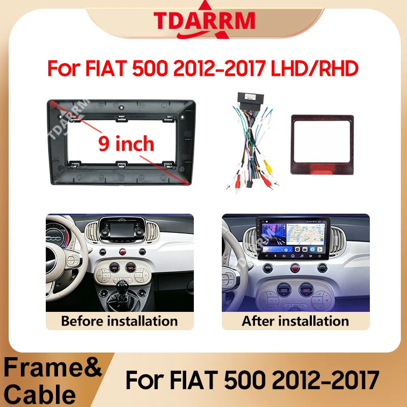 For FIAT 500 2012-2017 Android Stereo Panel Dashboard Refitting Frame Canbus Box 9Inch Car Radio Fascias Cable Adapter Harness