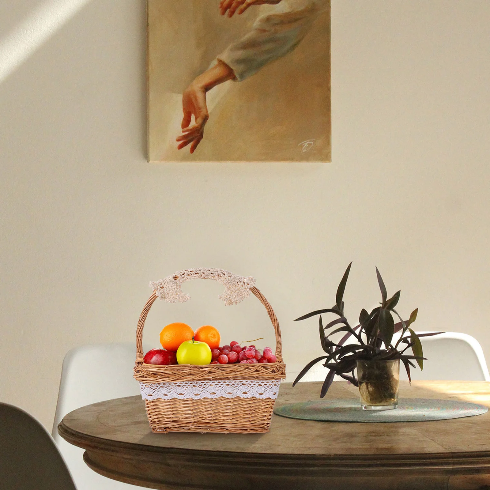 

Portable Bamboo Woven Flower Basket Multi-Purpose Lightweight Handheld Storage Basket Decorative Home Flower Container