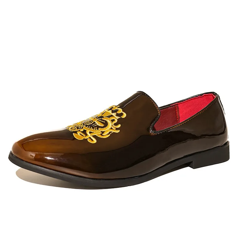 براءات الاختراع أحذية جلدية بدون كعب للرجل مصمم العلامة التجارية رجل خلع الملابس أحذية رسمية رجل فستان الزفاف مكتب حفلة بيني المتسكعون #5