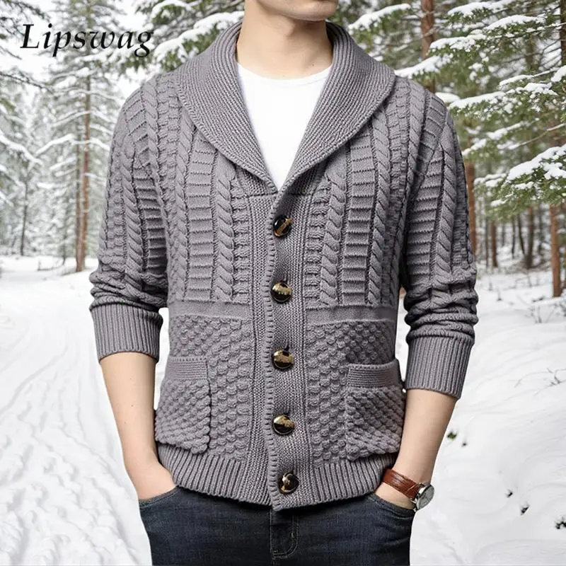 

Stylish Mens Knitting Sweater Jacket Coat Autumn Winter New Casual Slim Sweatercoats Men Vintage Single-breasted Knit Cardigan