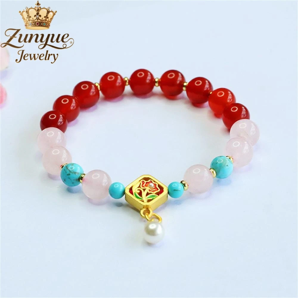 

Натуральный шелк, красный агат, двойной круг, розовый кристалл, браслет с выдолбленным цветком, ювелирные изделия роскошного качества, модные ювелирные изделия, изысканные