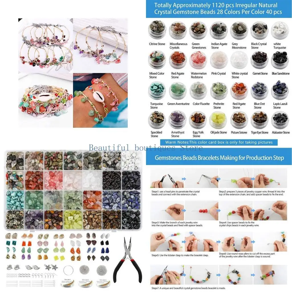 

U4LF 1 Set Natural Irregular Gemstones Beads with Jump Rings Ear Hooks Pliers Lobster Clasps for DIY Jewelry Making