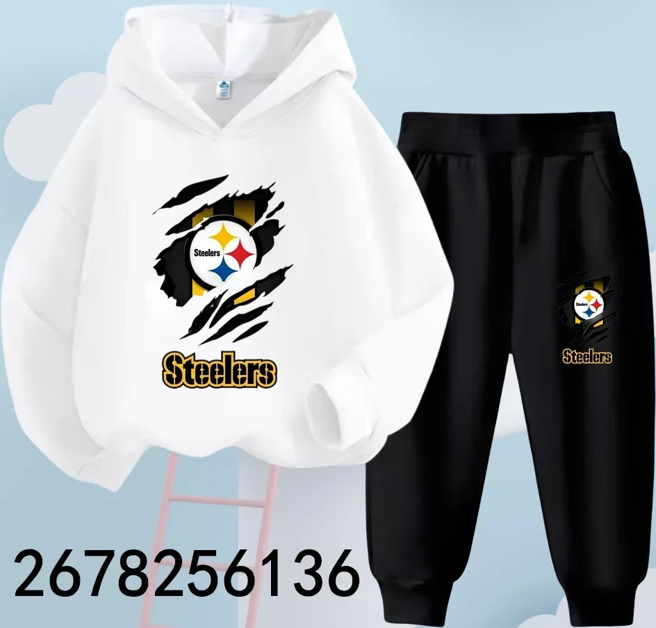 Steelers Rugby Team Girls Suit Kids Long Sleeve Cartoon Hoodies+Long Pants 2pcs Set Child Sports Clothing Casual Girls Outfits