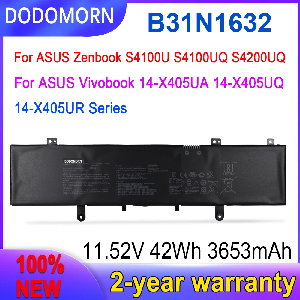 

New B31N1632 ASUS Laptop Battery For ASUS Vivobook 14 X405 X405U X405UA X405UQ X405UR Zenbook S4100U S4100UQ S4200UQ Series 42WH
