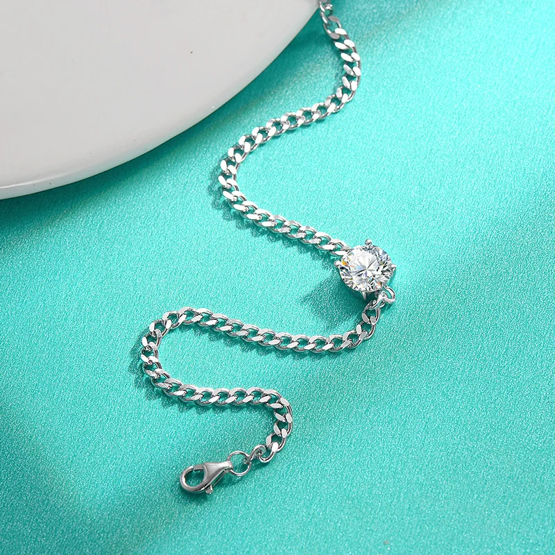 TEN CARATS 1CT VVS1 S925 Sterling Silver Cuban Chain Bracelet for women D Color Moissanite plated 18 white gold bracelet