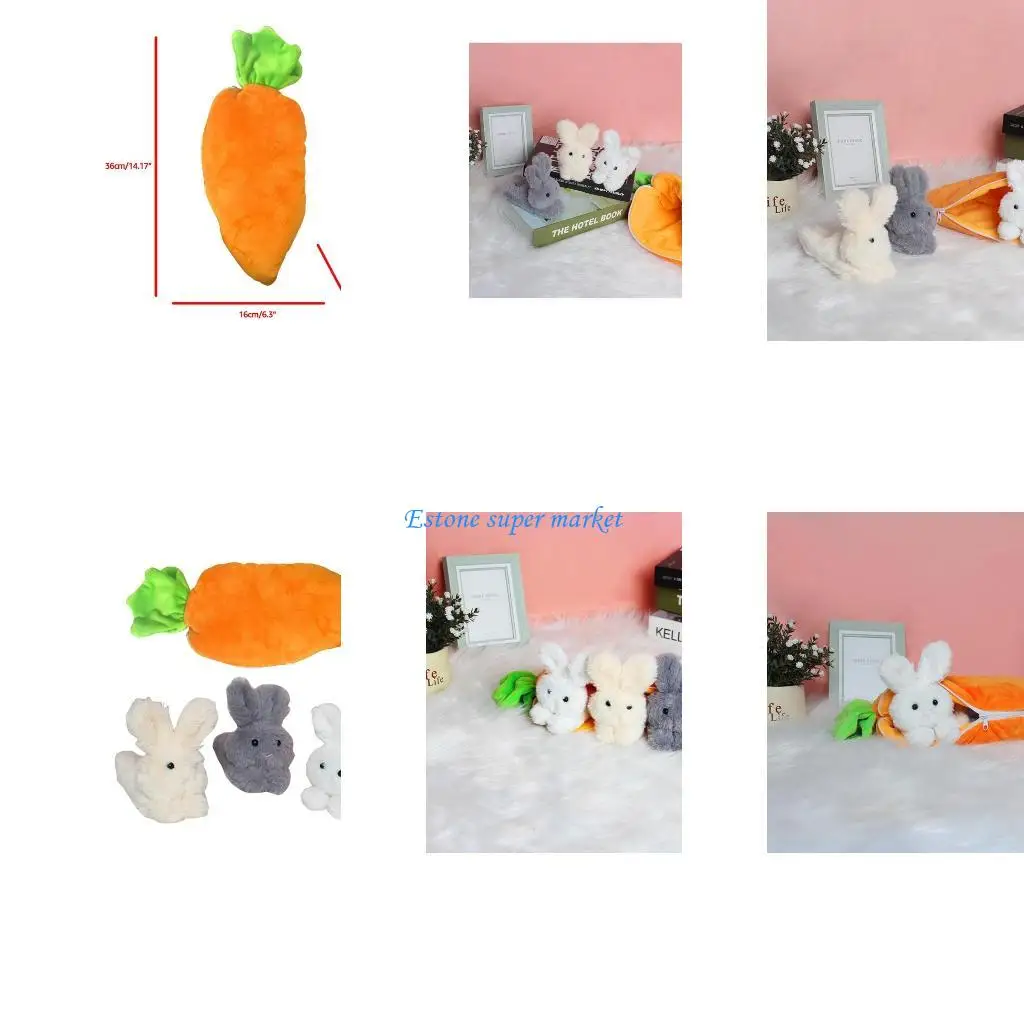 

090B 4pcs Plush Rabbit Stuffed Animal for w/ Carrot Bag Party Gift Soft Baby Easter T