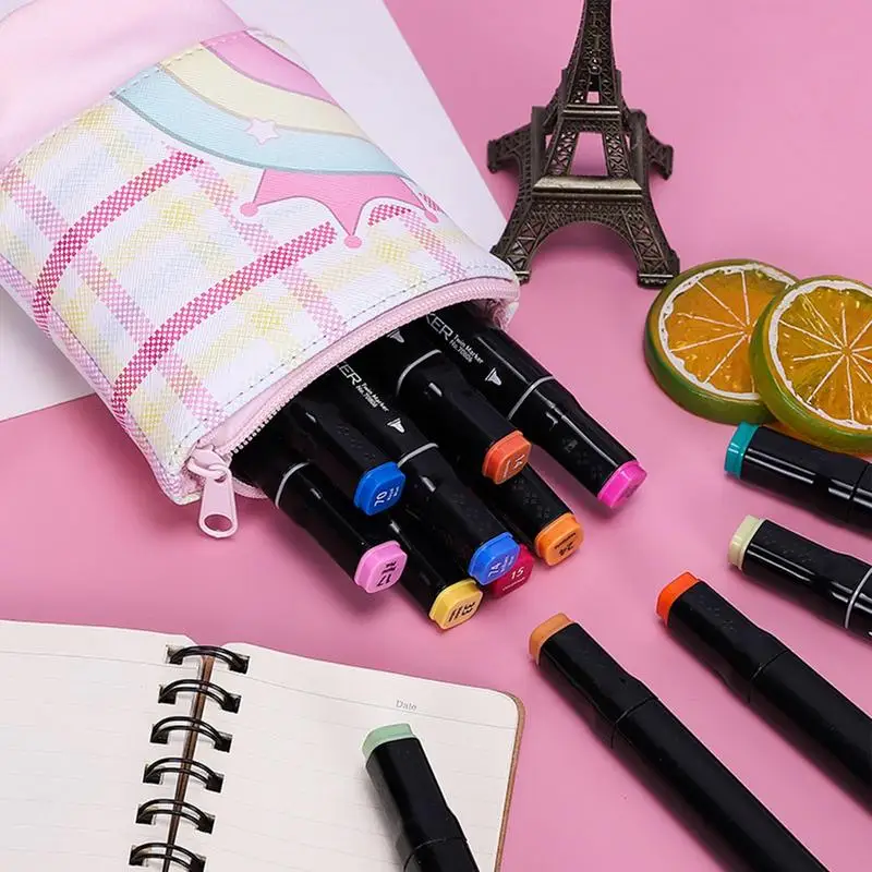 مقلمة واقفة حقيبة محول قابلة للسحب منظم أقلام ملون سعة كبيرة منظم اللوازم المدرسية للممحاة