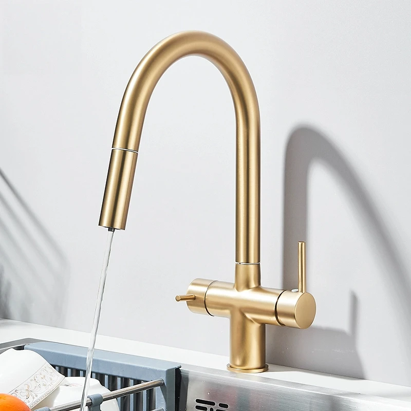 

Pure Water Filter Kitchen Faucet Pull Out Flexible Kitchen Faucets Dual Handle Stainless Steel 2 in 1 Hot Cold Water Mixer Tap