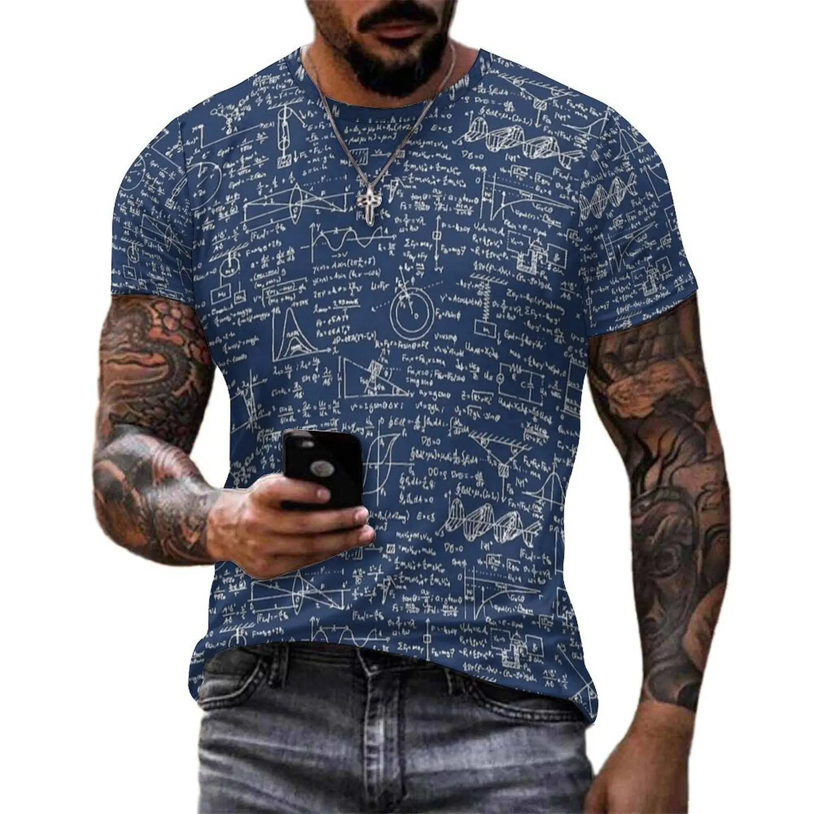 Navy Physics Math Print T Shirt  Hip Hop T-Shirts Man Awesome Tshirt Original Short Sleeve Custom Tops Plus Size