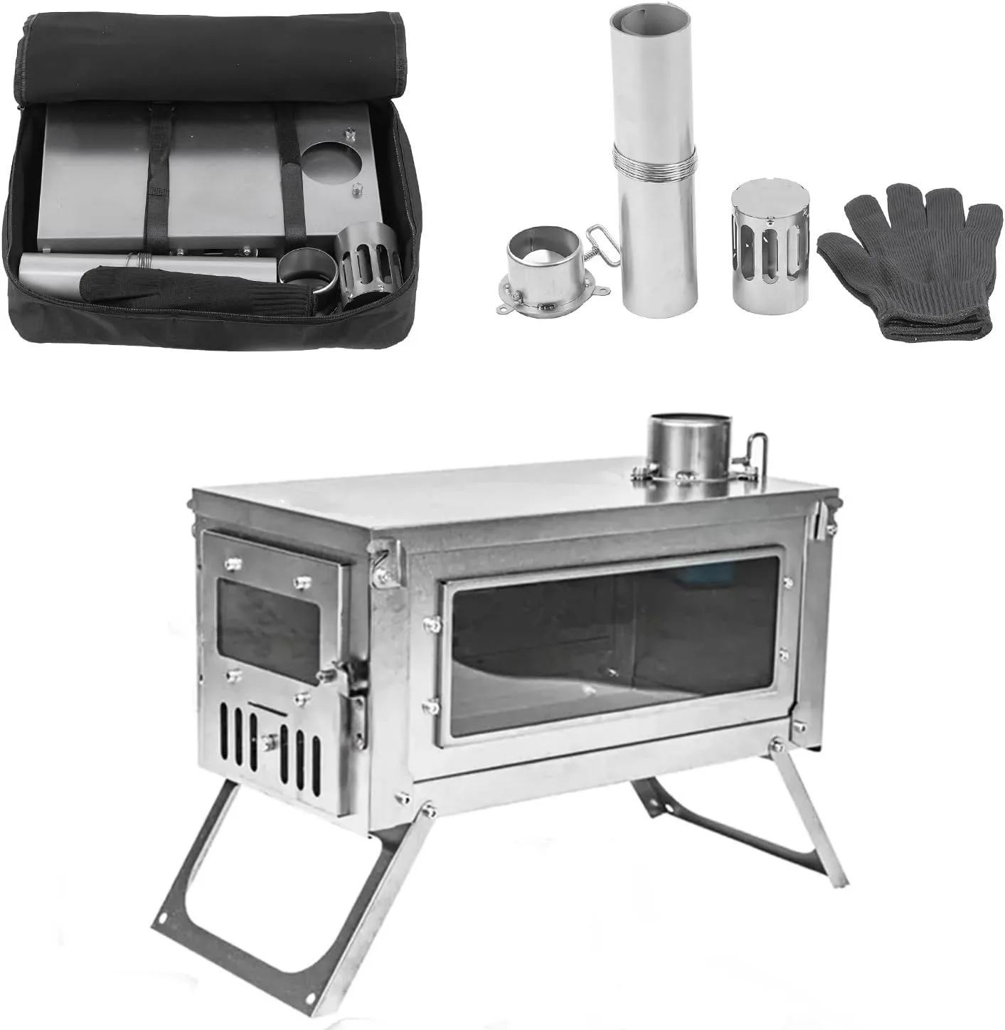 Factory Sale Portable Camping Titanium Wood Stove  Folding Tent Stove for Camping Backpacking Hunting Cooking