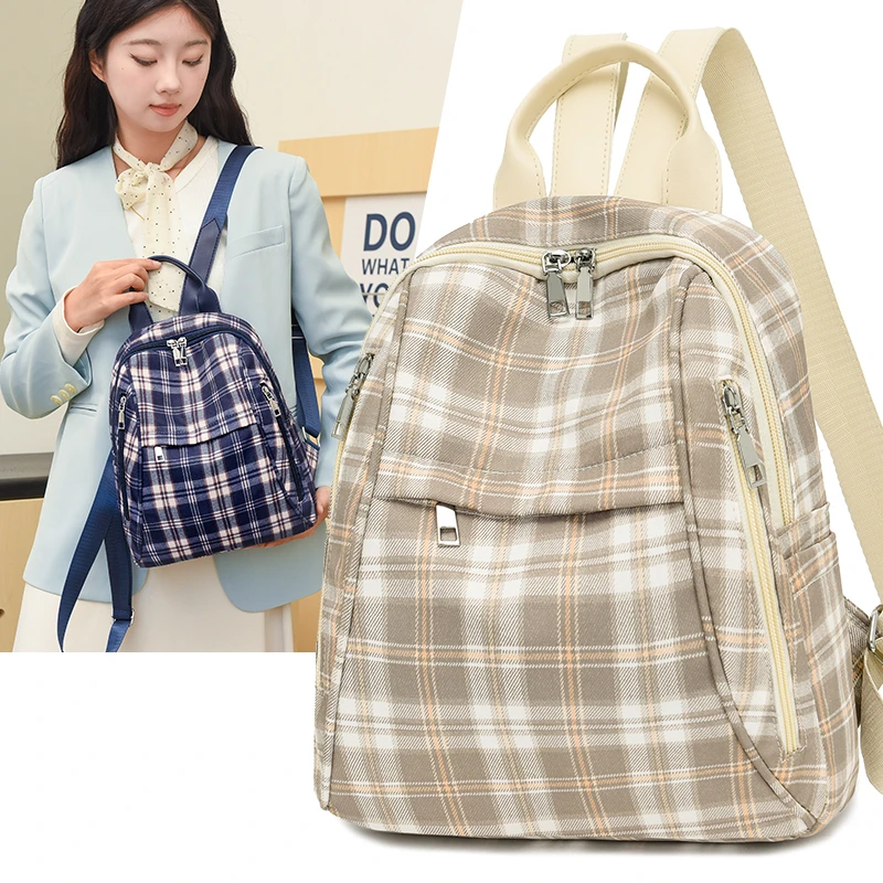 

Ladies 2025 New Sle School Bag Japanese INS Retro Plaid Junior High School Girls College Students Simple Match Double oul...