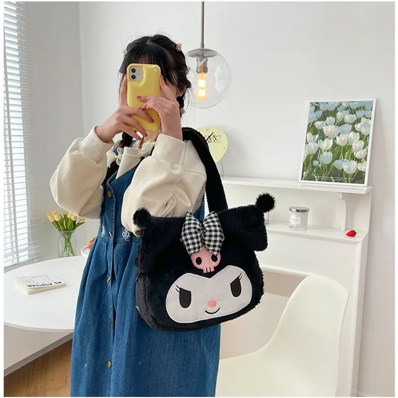 MINISO Sanrio  Large Capacity Kuromi Bag Cartoon Bag Shoulder Student Class Portable Shopping Bag