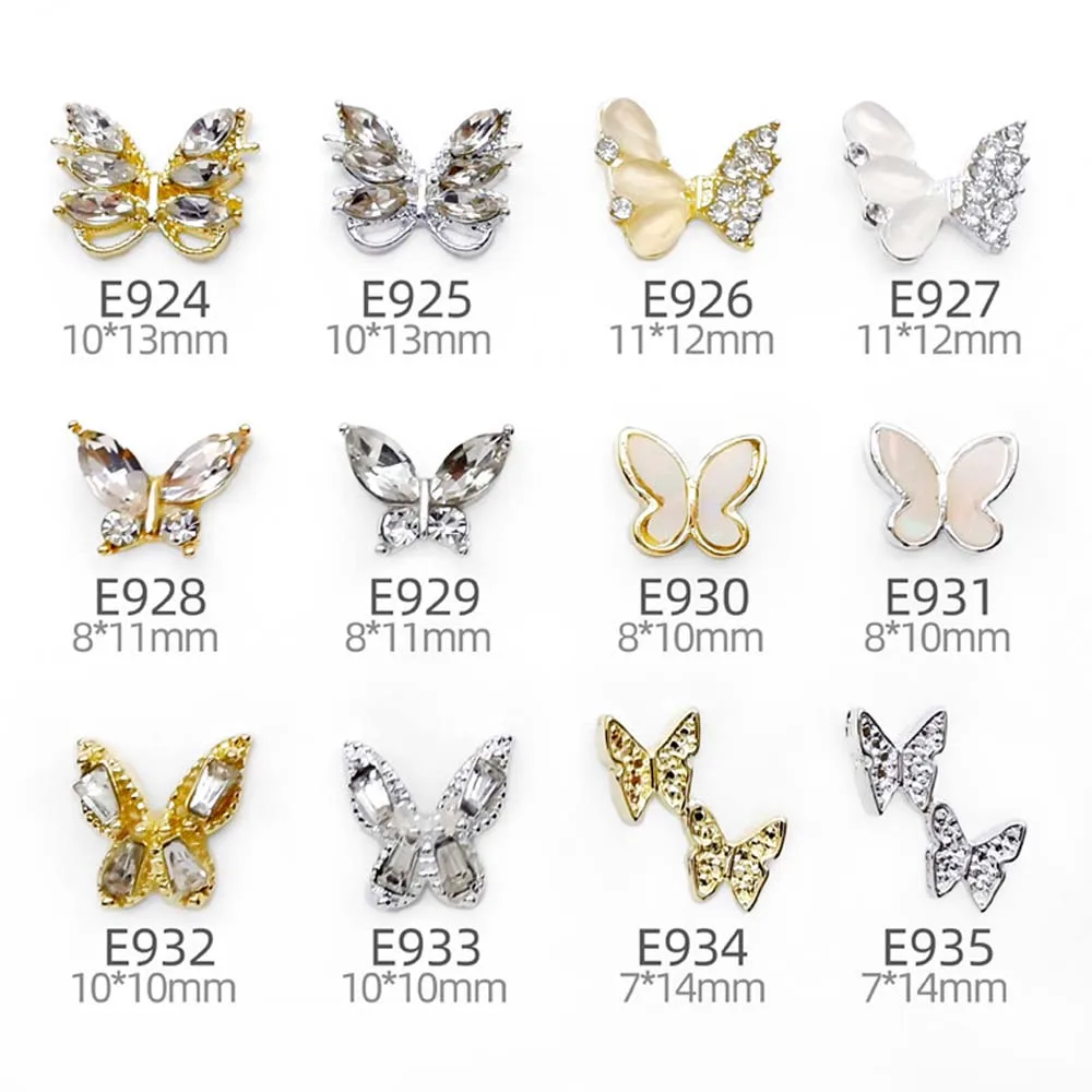 

3D Alloy Butterfly Nail Art Charms Gold Silver Crystal Rhinestone Decoration Metal Jewelry Stone Accessories Nail Parts Bulk