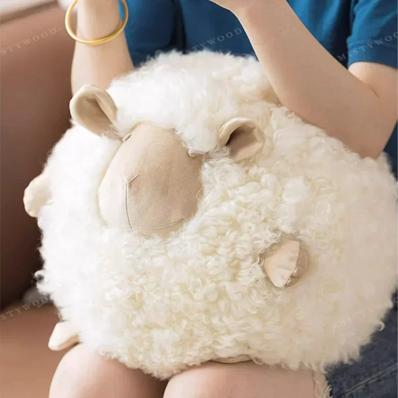 34x30x30cm Sheep Ball Pillow Real Wool Cute Sheep Ball Sofa Cushion Sheep Living Room Cushion Birthday Gift Cute Pillow