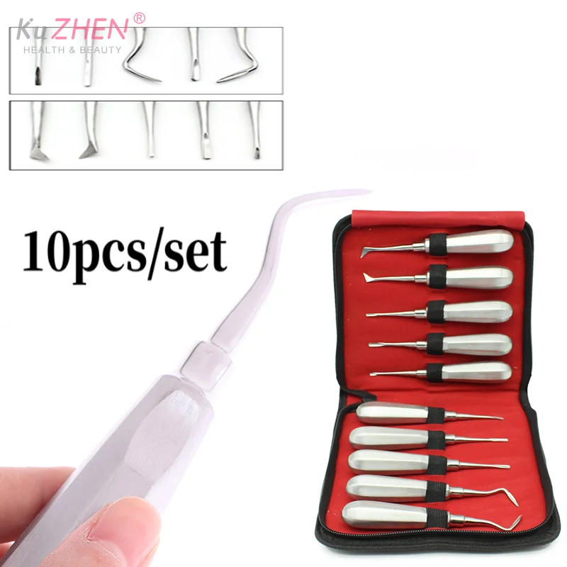 

10 шт./компл., стоматологический лифт, щипцы для удаления зубов, нержавеющая сталь, изогнутый корневой лифт, хирургическое оборудование, набор инструментов для стоматолога