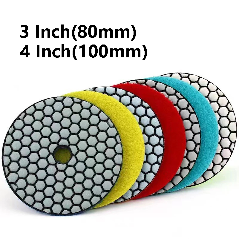 1/3/5Pcs Diamond Polishing Pads Dry and Wet Buff Disc 3 Inch(80mm)/4 Inch(100mm) for Granite Marble Stone Concrete Floor Sanding