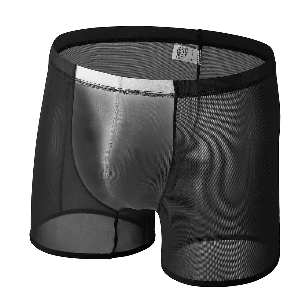 Boxer Trunks Front See Through Ropa interior Estilo temático clásico Tela transpirable de malla Ropa interior ultrafina para hombres Boxers Azul