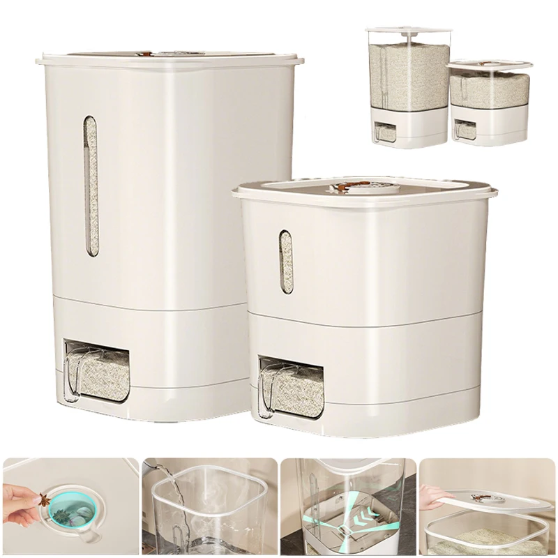 

New 6/11KG Rice Storage Container Food Grade Plastic Moisture Proof Insect Proof Sealed Dry Food Grain Bin with Push Dispenser