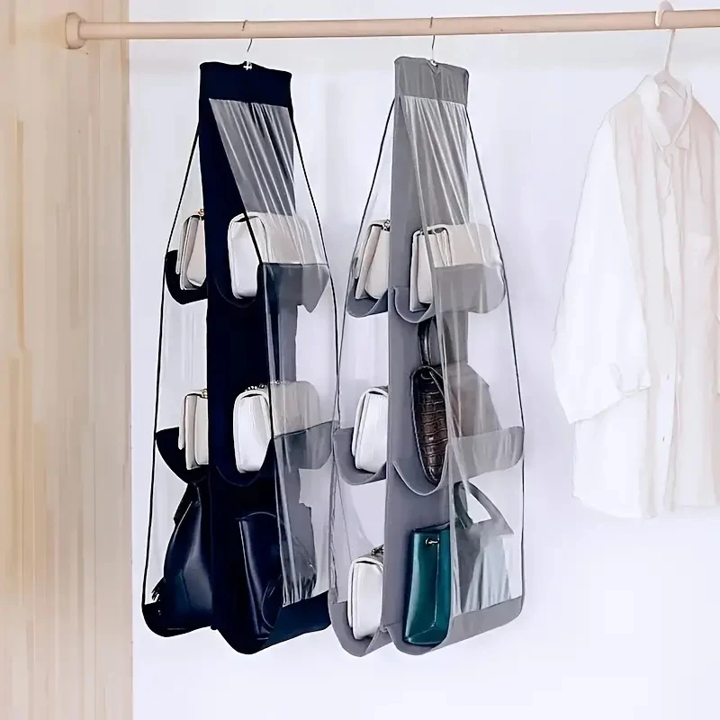 1pc Black/Grey Bag Storage Handbag Hanging Organizer Dust Bag With 6 Pockets Hanging Bag Wall Hanging Storage Bag