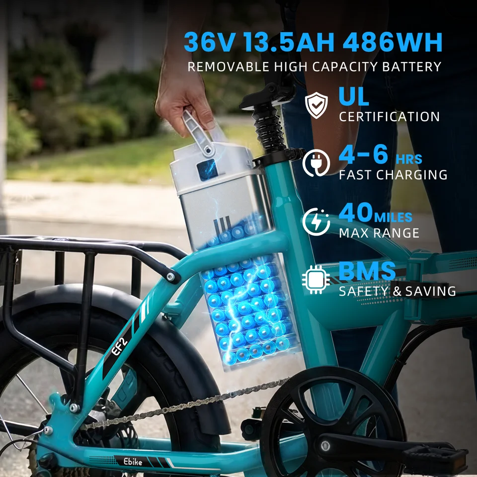 Folding Electric Bike for Adults 16" 1000W Peak 36V 13.5Ah UL Battery 40Miles 20MPH City Commuter Ebike Dual Disc Brakes 3 Riding Modes image 7