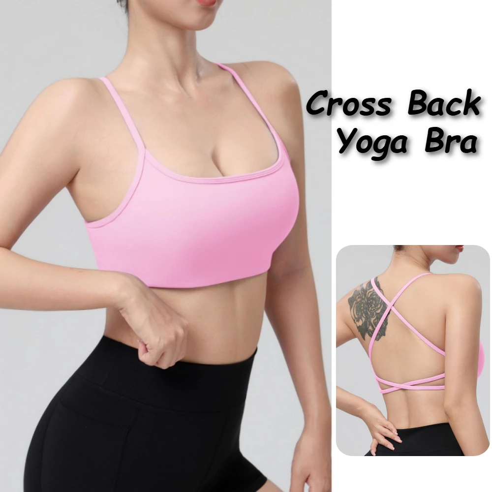 Women Fitness Fitness Sport Bra Top Gym Yoga Underwear Athletic with Chest Pad U-neck Spaghetti Straps Cross Beauty Back