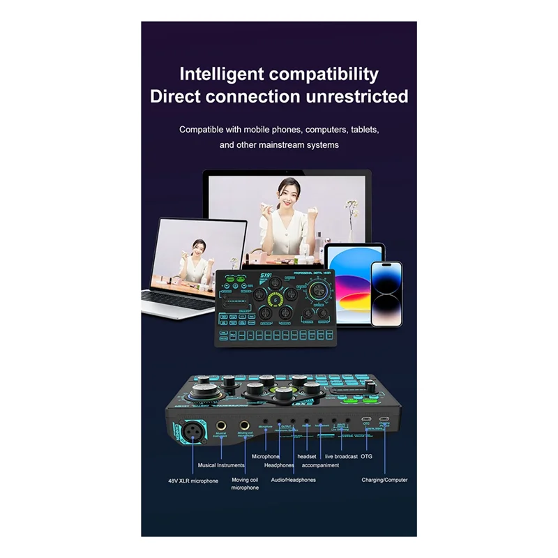 SX91 Live Geluidskaart USB Sound Mixer Professionele Audio Mixing Console Versterker Voor Live Sing PC Laptop Mobiel-A25R