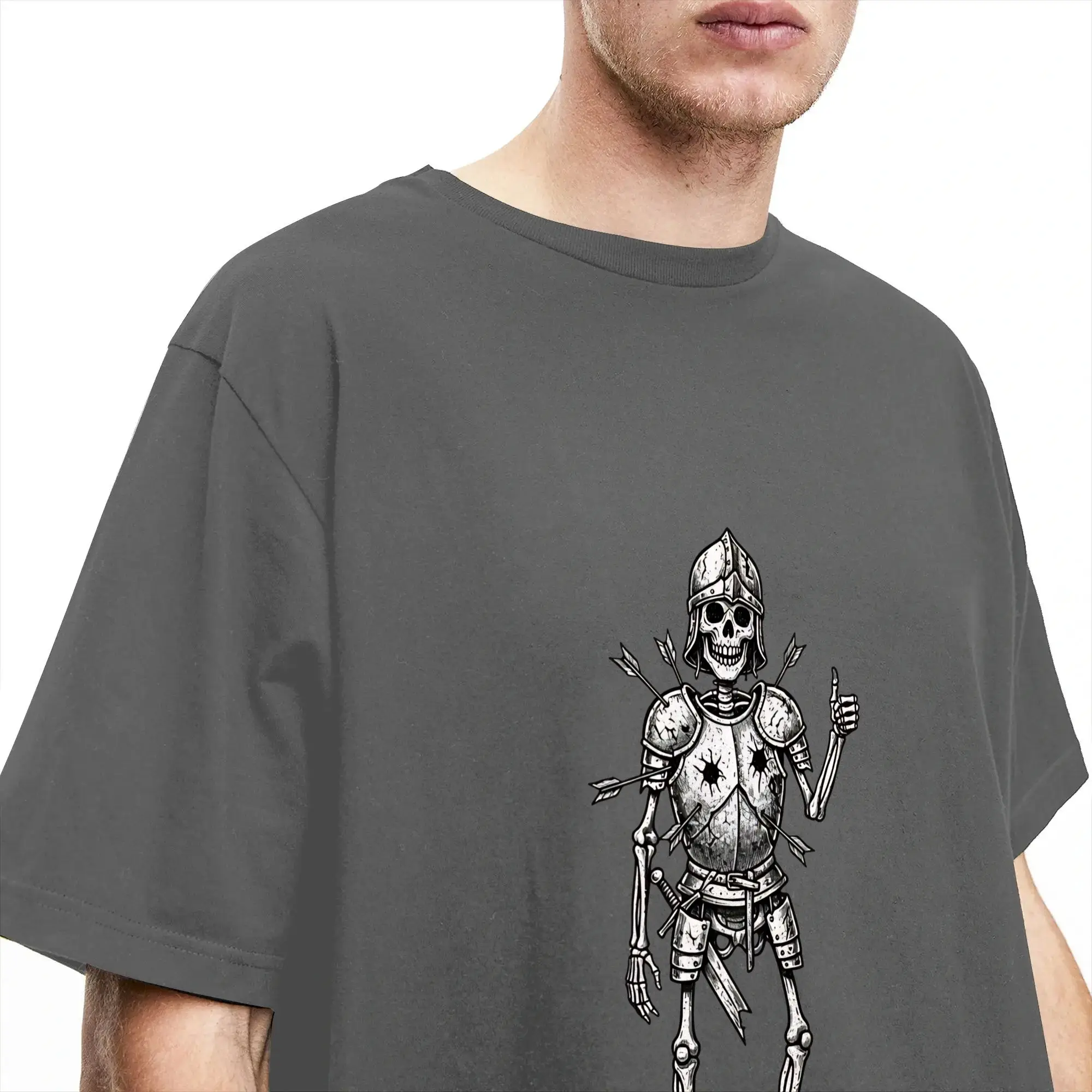 Men IM Fine   Vintage Woodcut Funny Skeleton RPG Art  T Shirts I Am Fine! 100% Cotton Tees Summer Y2K Basic Short Sleeve T-Shirt view 3