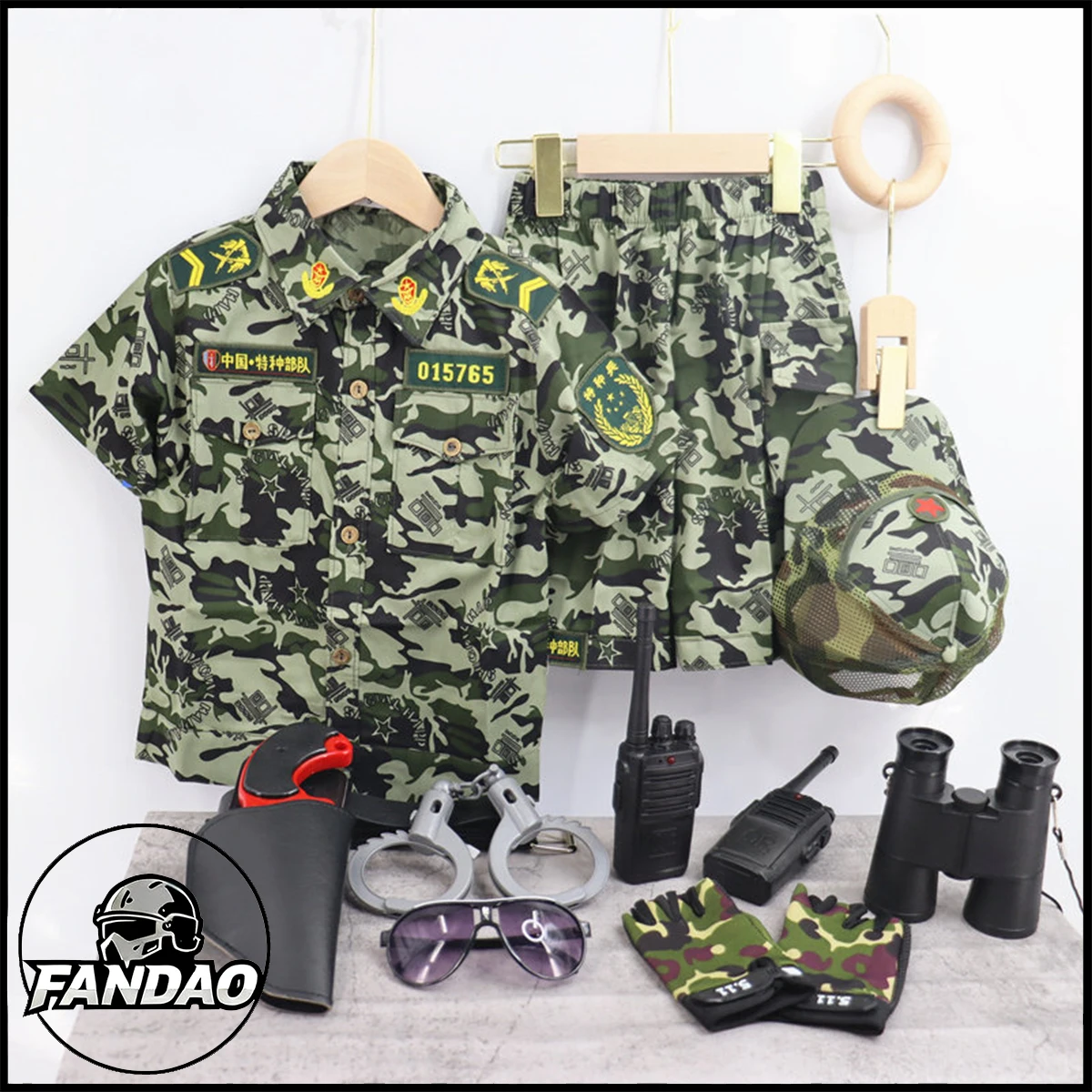 

Kids Camouflage Short Sleeve Costume Set Breathable for Military Camp Role Play Children's Day Performance Training Holiday Gift