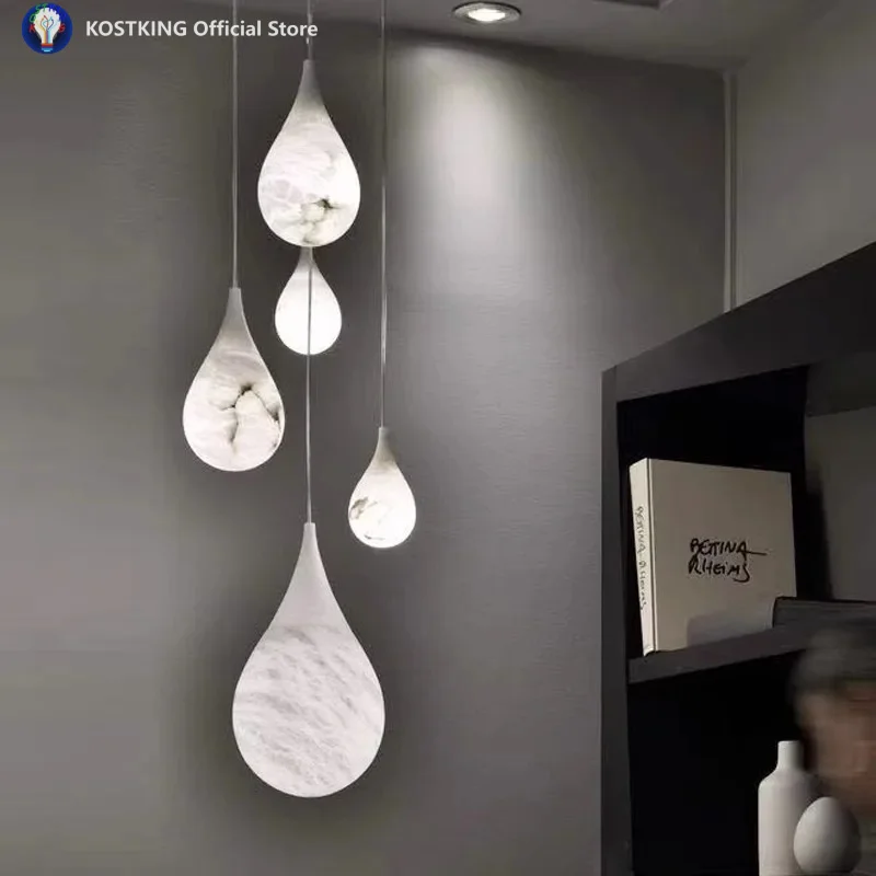 Marble Collection Dimmable LED Hanging Lamps Kitchen Island Lamp Suspension Luminaire Lampen Pendant Light For Dinning Room