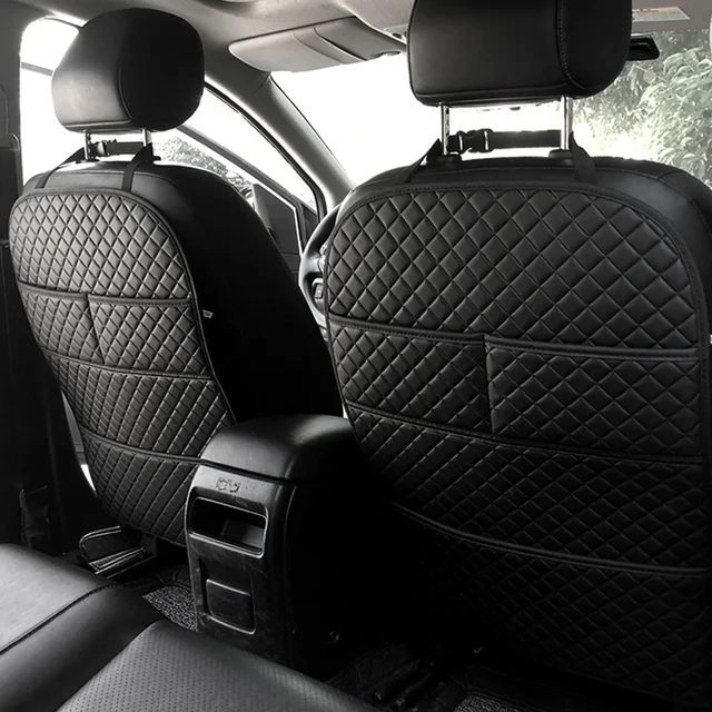 Almofada anti-chute para carro, com bolso organizador, couro universal, capa protetora de couro para banco traseiro, à prova d'água, tapetes para crianças