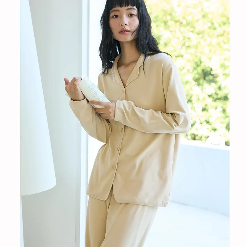 Women's Homewear Autumn Winter Solid Color Set Loose Button Turn-down Collar Sleeve Top Casual Long Pants Soft Outerwear Pajamas view 5