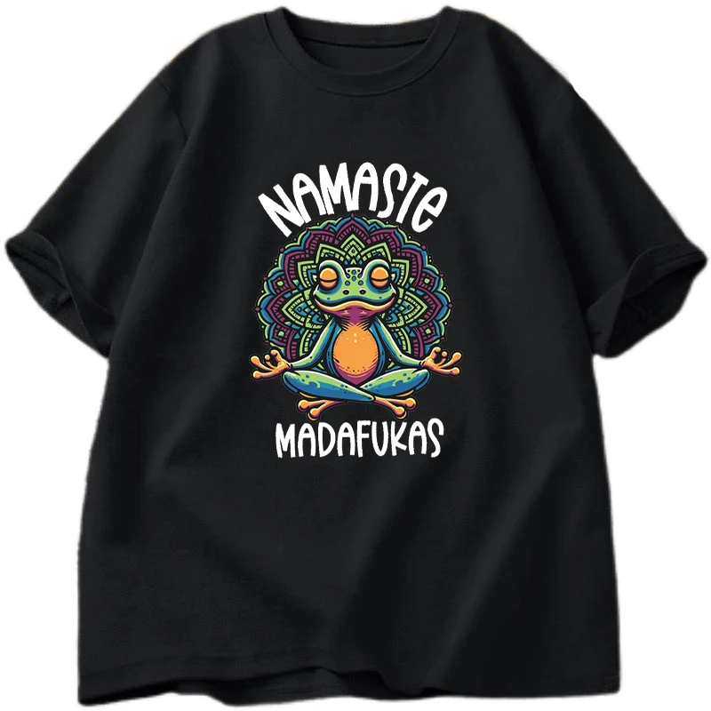 Funny Yoga Frog T-Shirt | Self Care Positive Namaste Tee | Cotton Short Sleeve Streetwear for Men Women