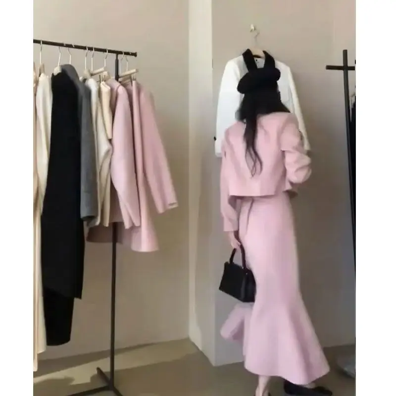 Insozkdg Fashion Gorgeous Design Women 2PCS Blazer Suits Solid Color Summer Long Skirt Two Piece Set Street Clothing for Lady